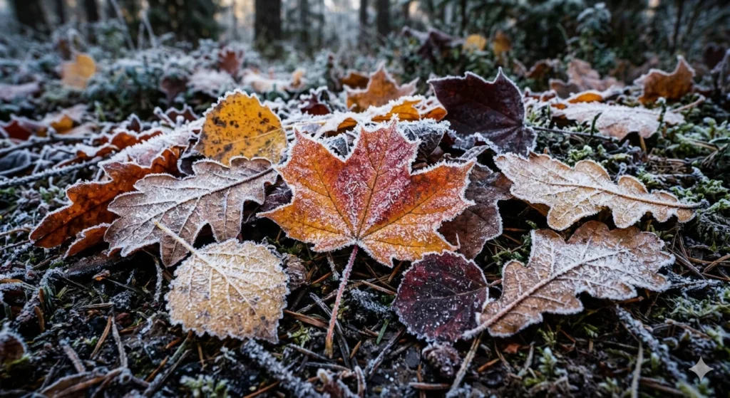 Like frost on fallen leaves