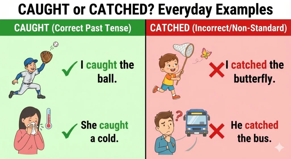 Caught or Catched in Everyday Examples